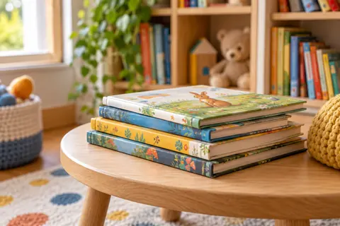 Albums jeunesse sur une table de lecture