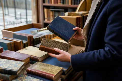 Lectrice comparant deux livres d’occasion